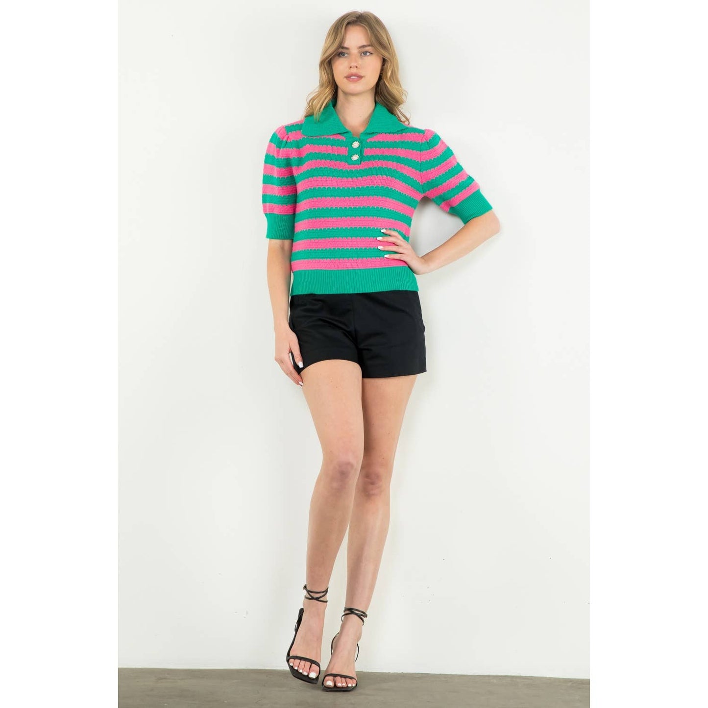 Collared Striped Knit Top