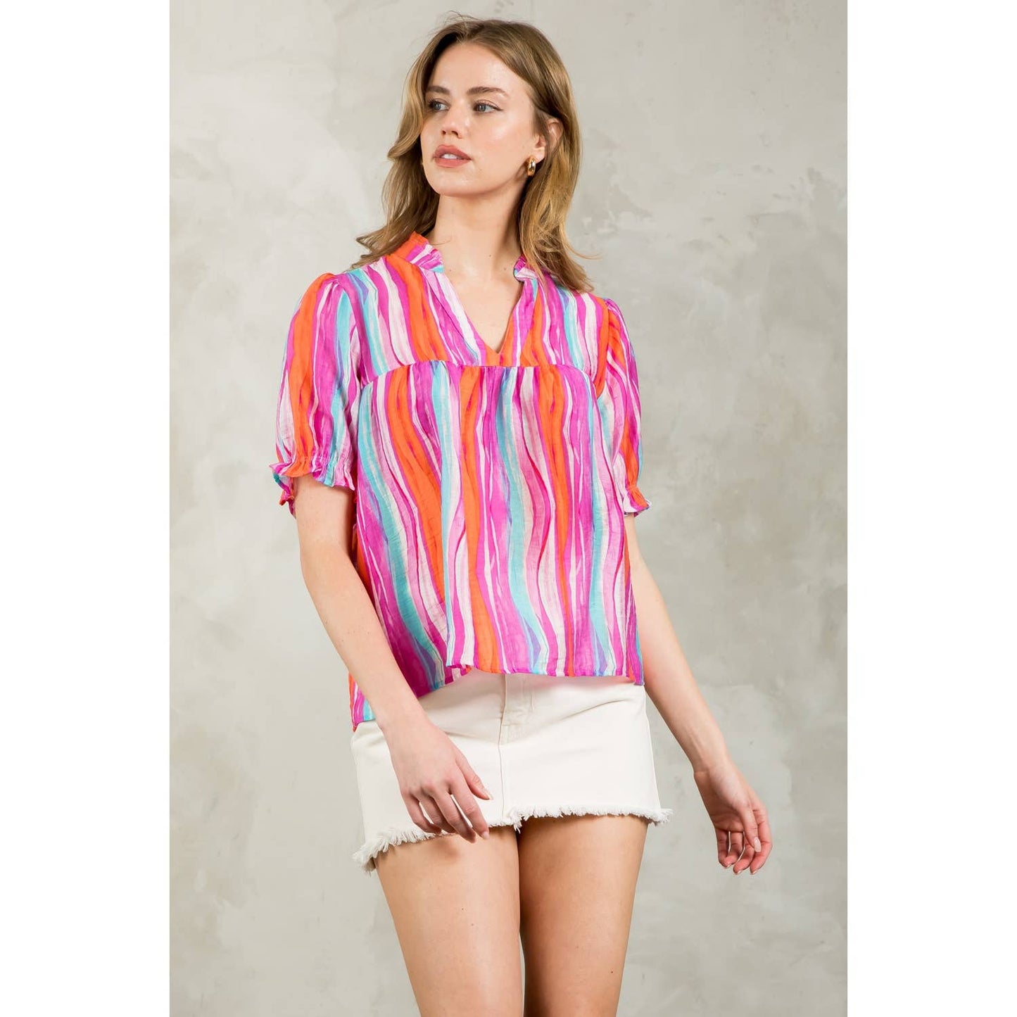 Stripe Print Short Sleeve Top