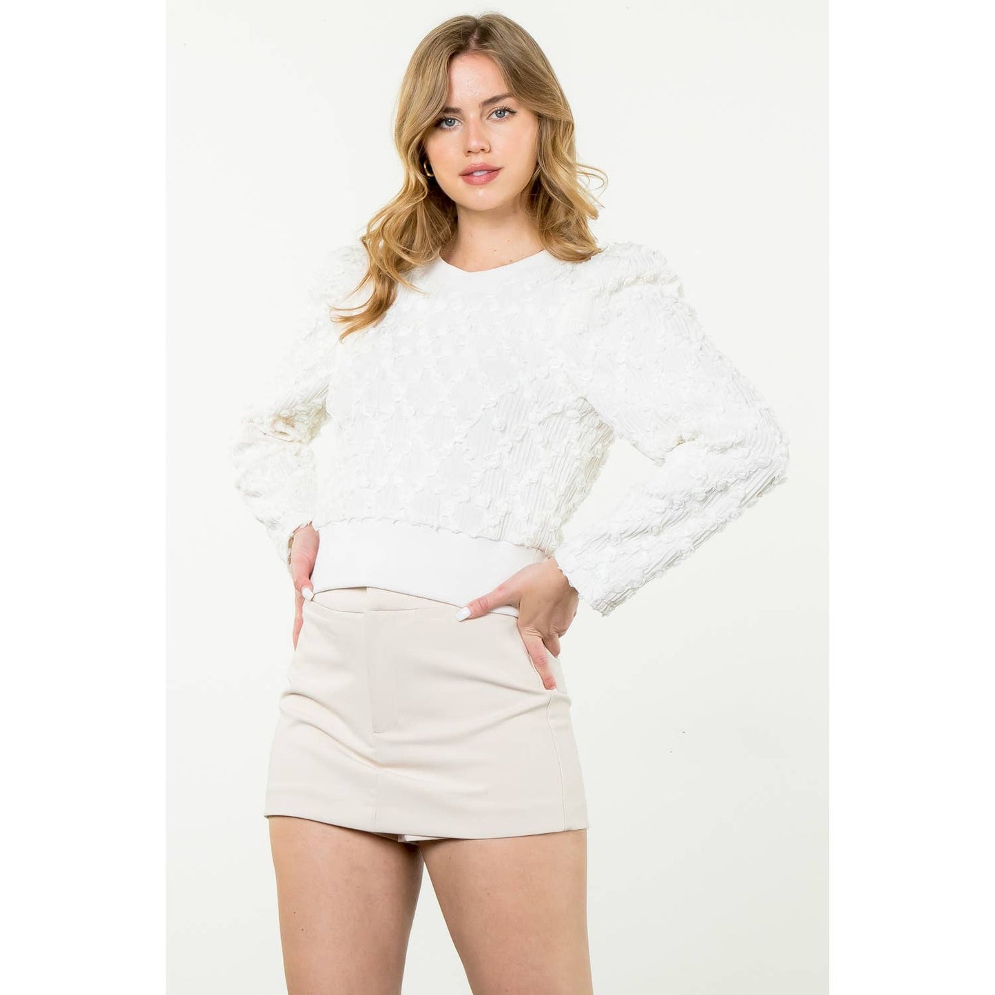 Textured Rose Long Sleeve Top