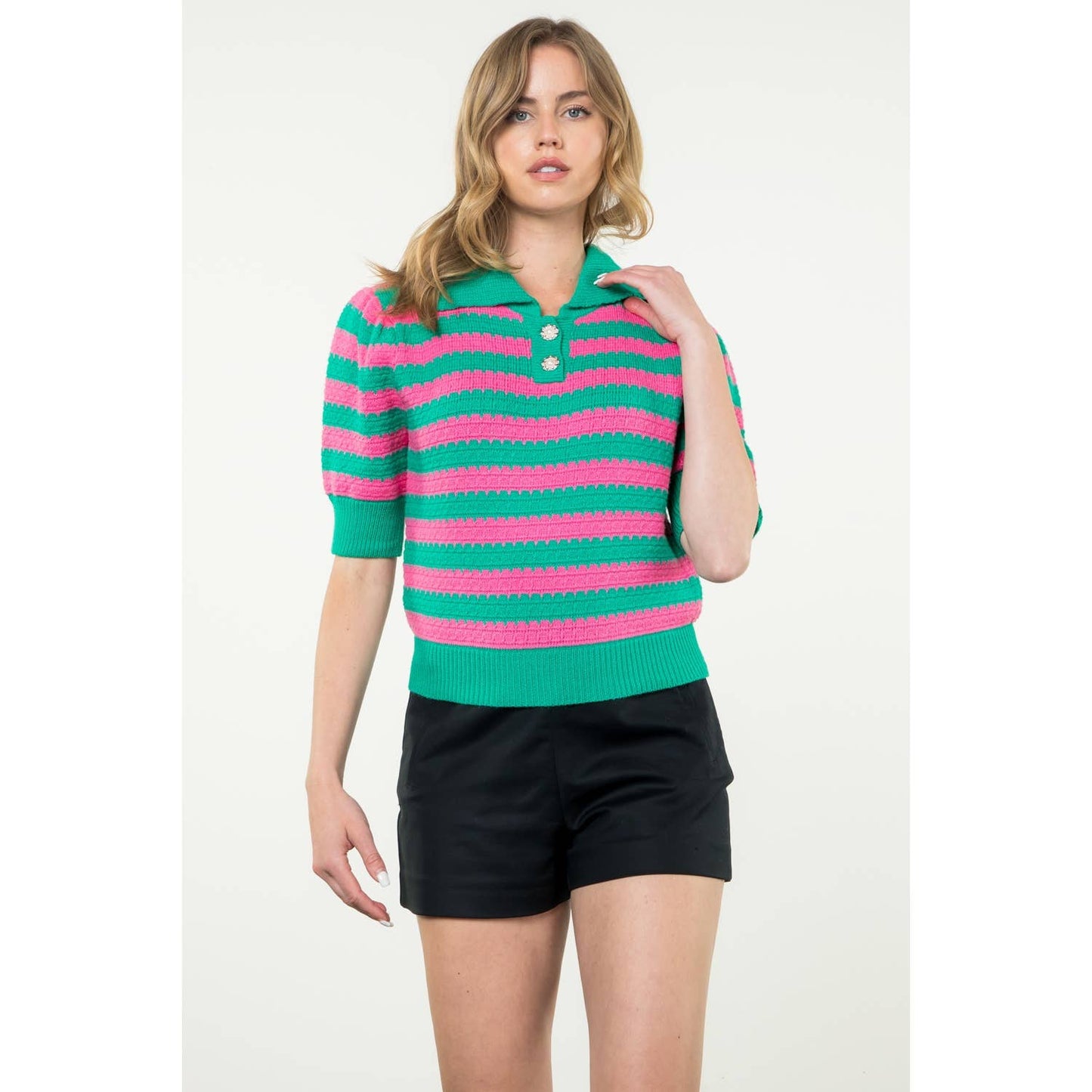 Collared Striped Knit Top