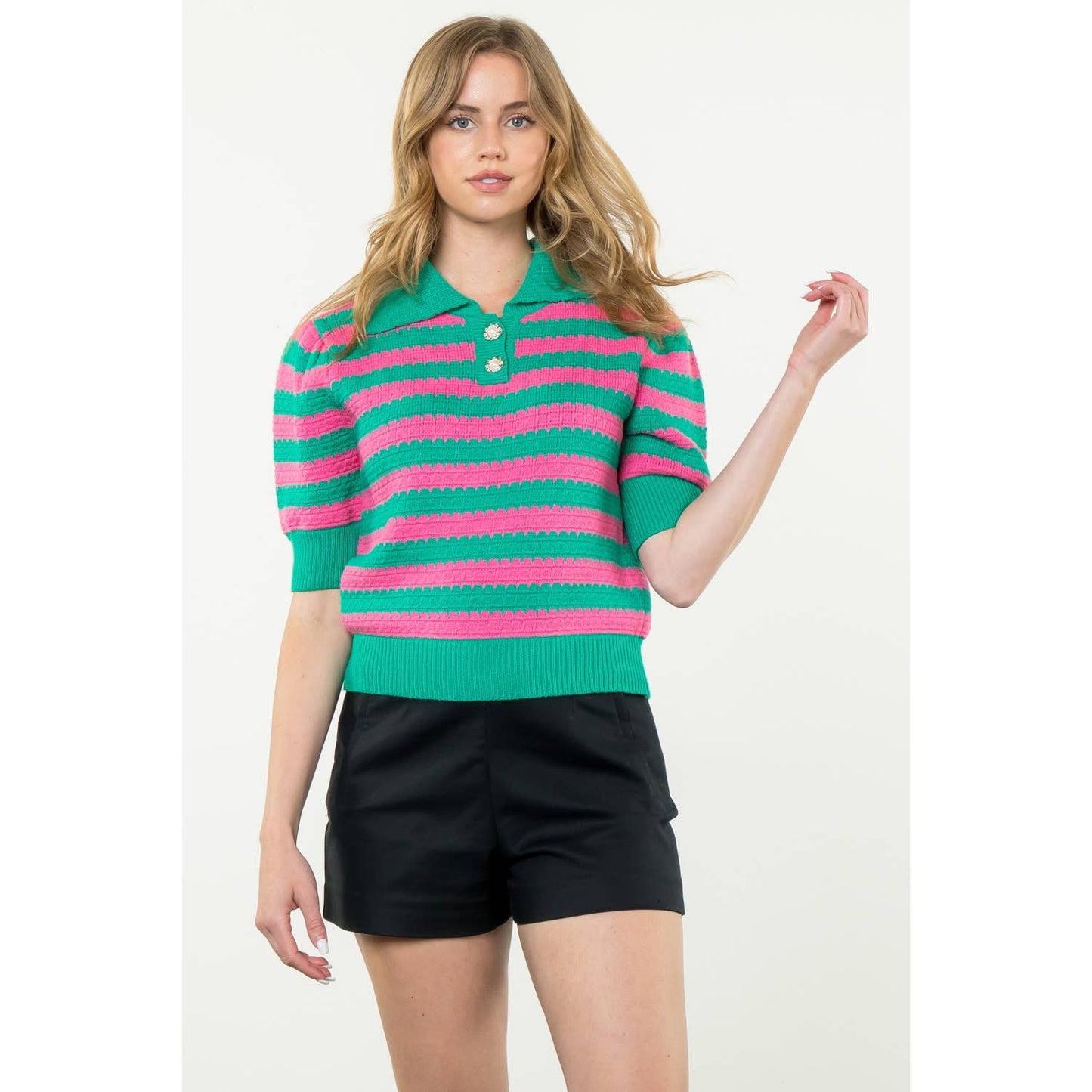 Collared Striped Knit Top