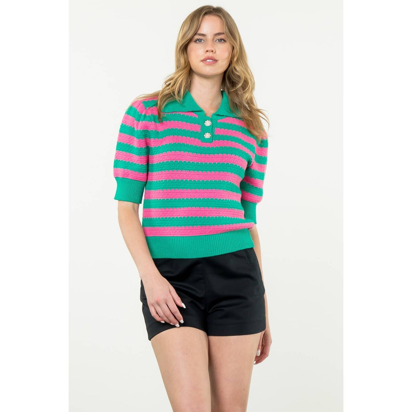 Collared Striped Knit Top