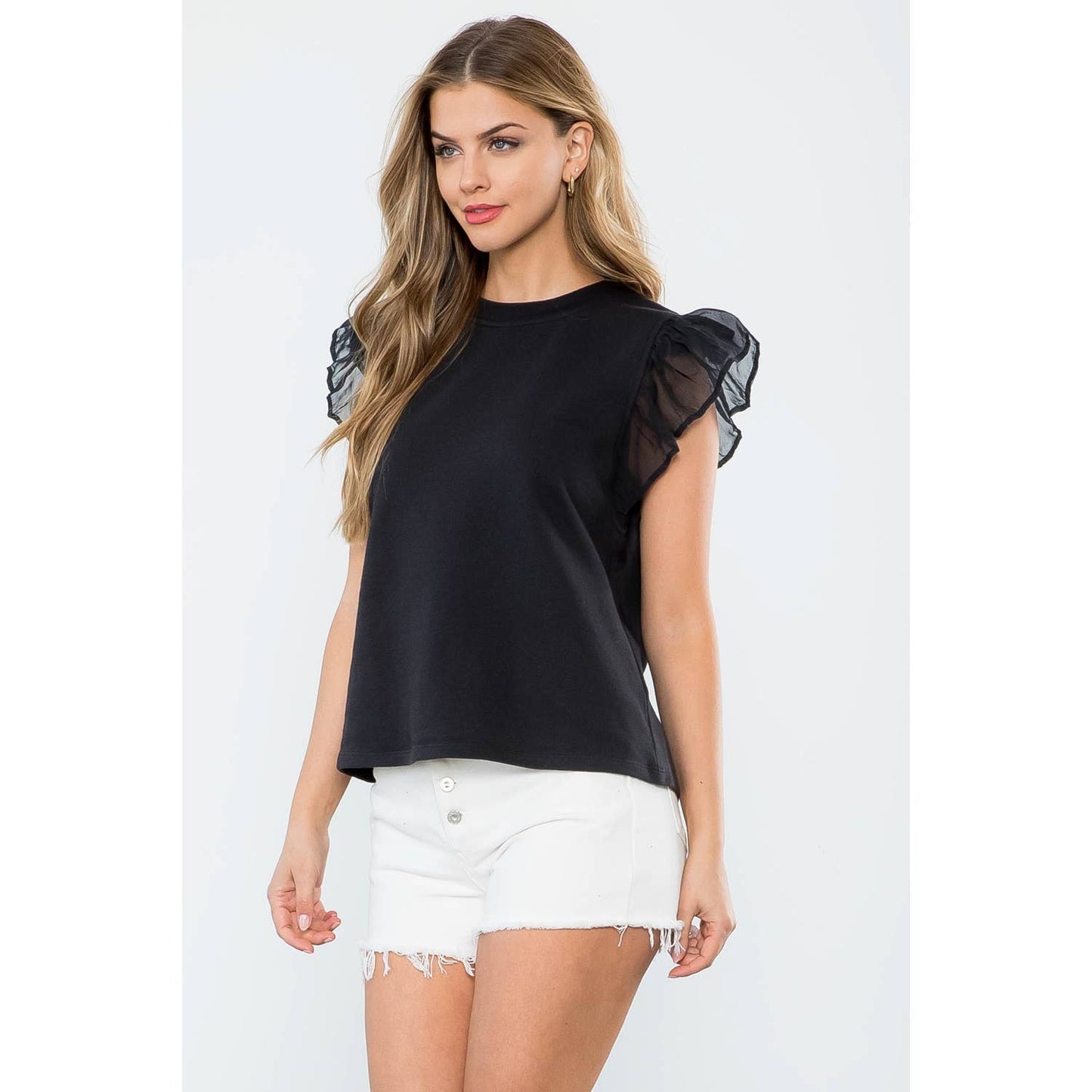 Ruffle Sleeve French Terry Top