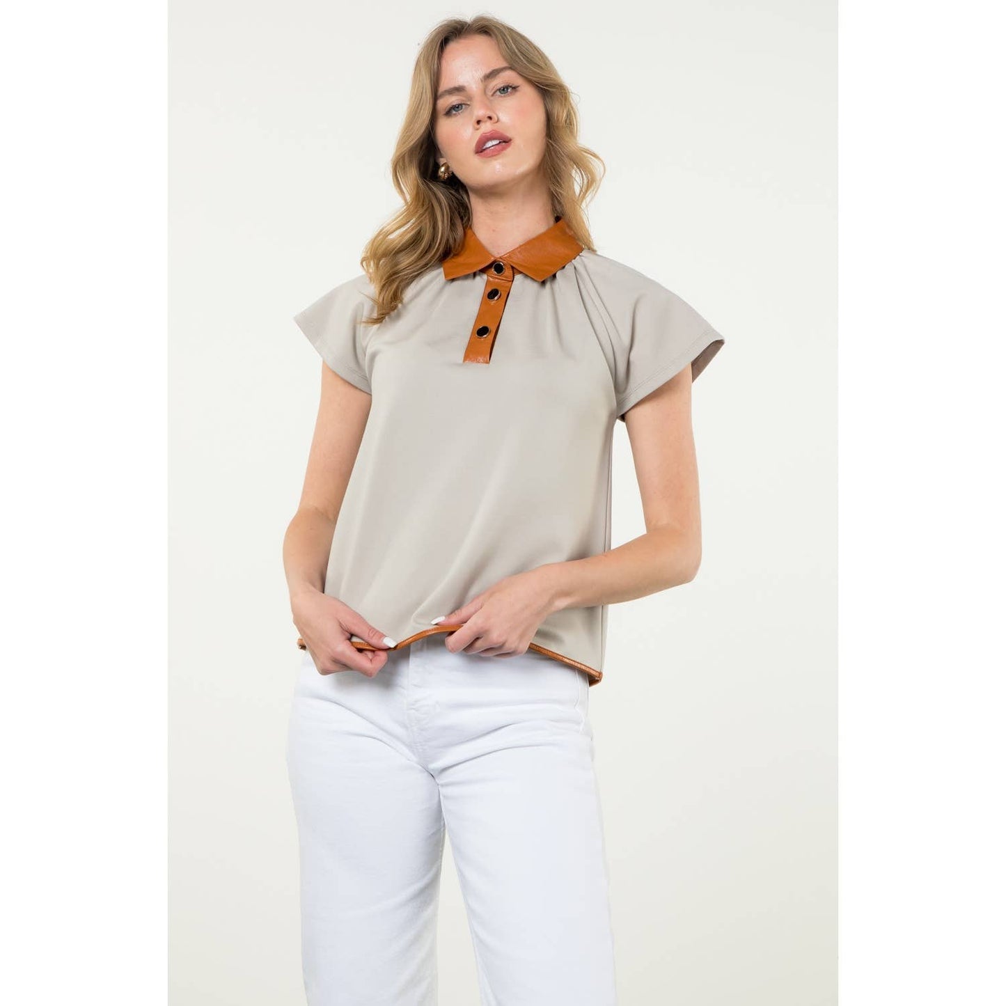 Collared Short Sleeve Top