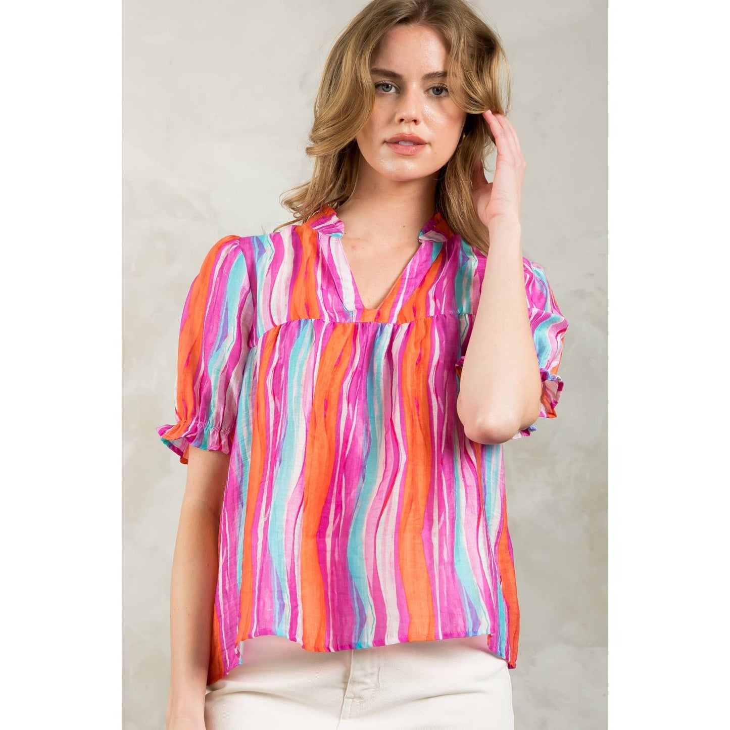 Stripe Print Short Sleeve Top