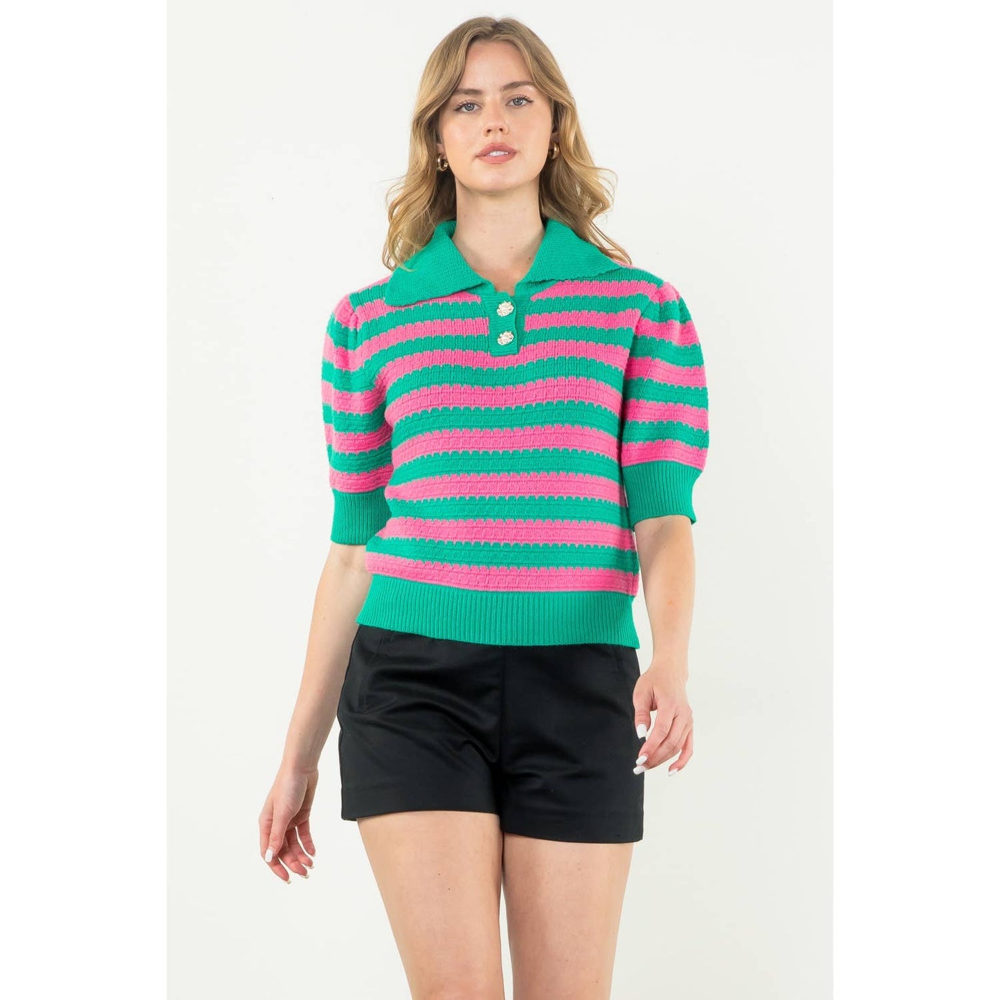 Collared Striped Knit Top