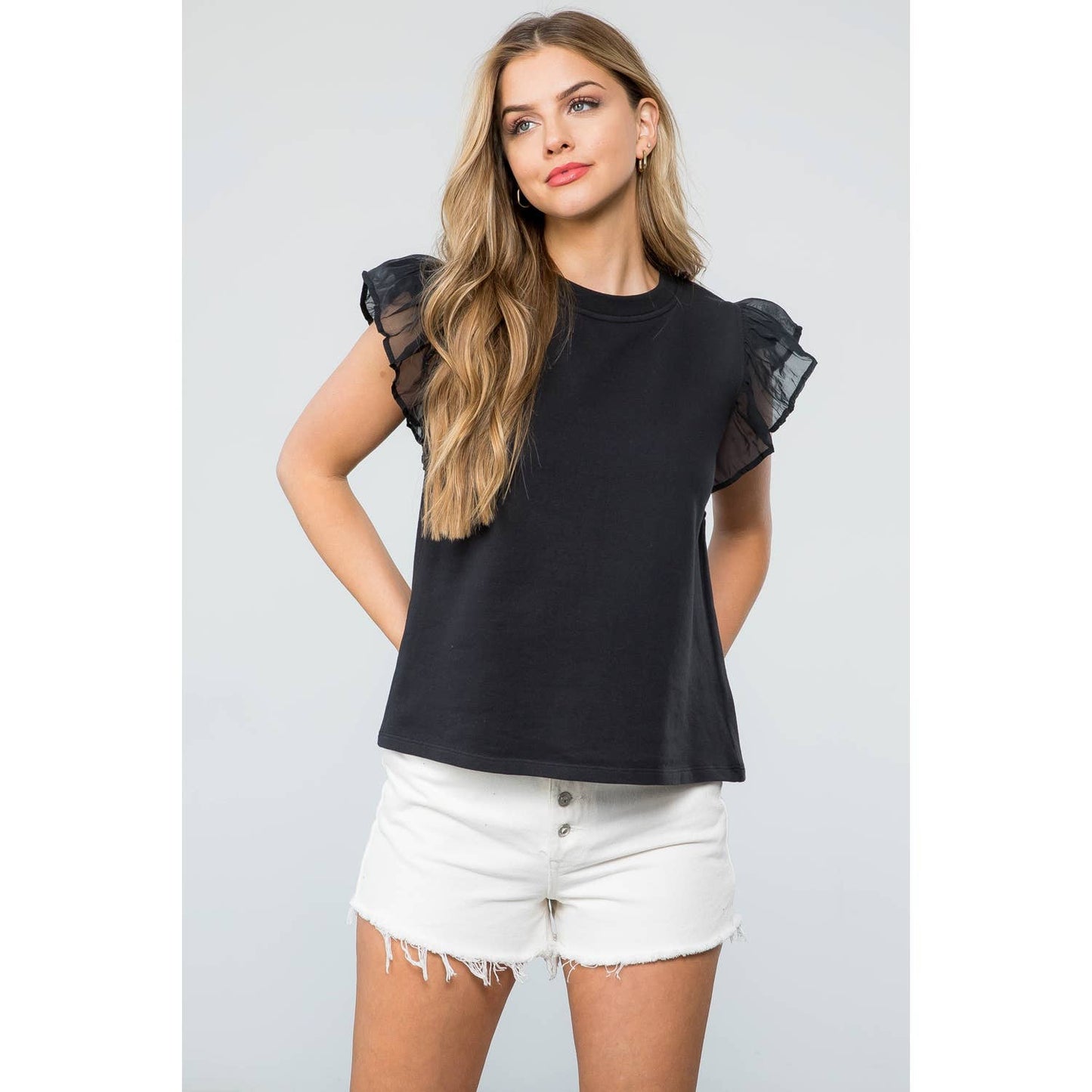 Ruffle Sleeve French Terry Top