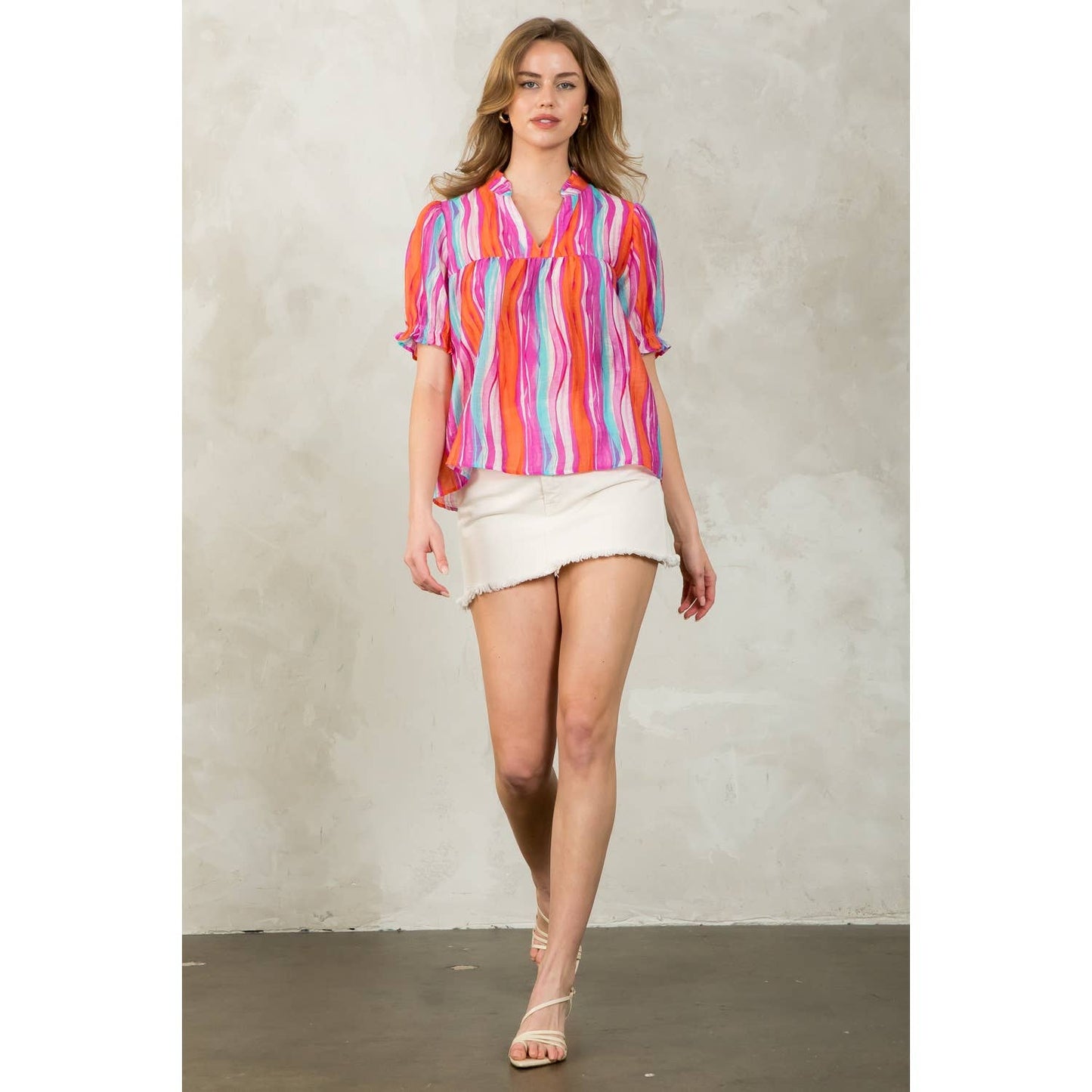 Stripe Print Short Sleeve Top