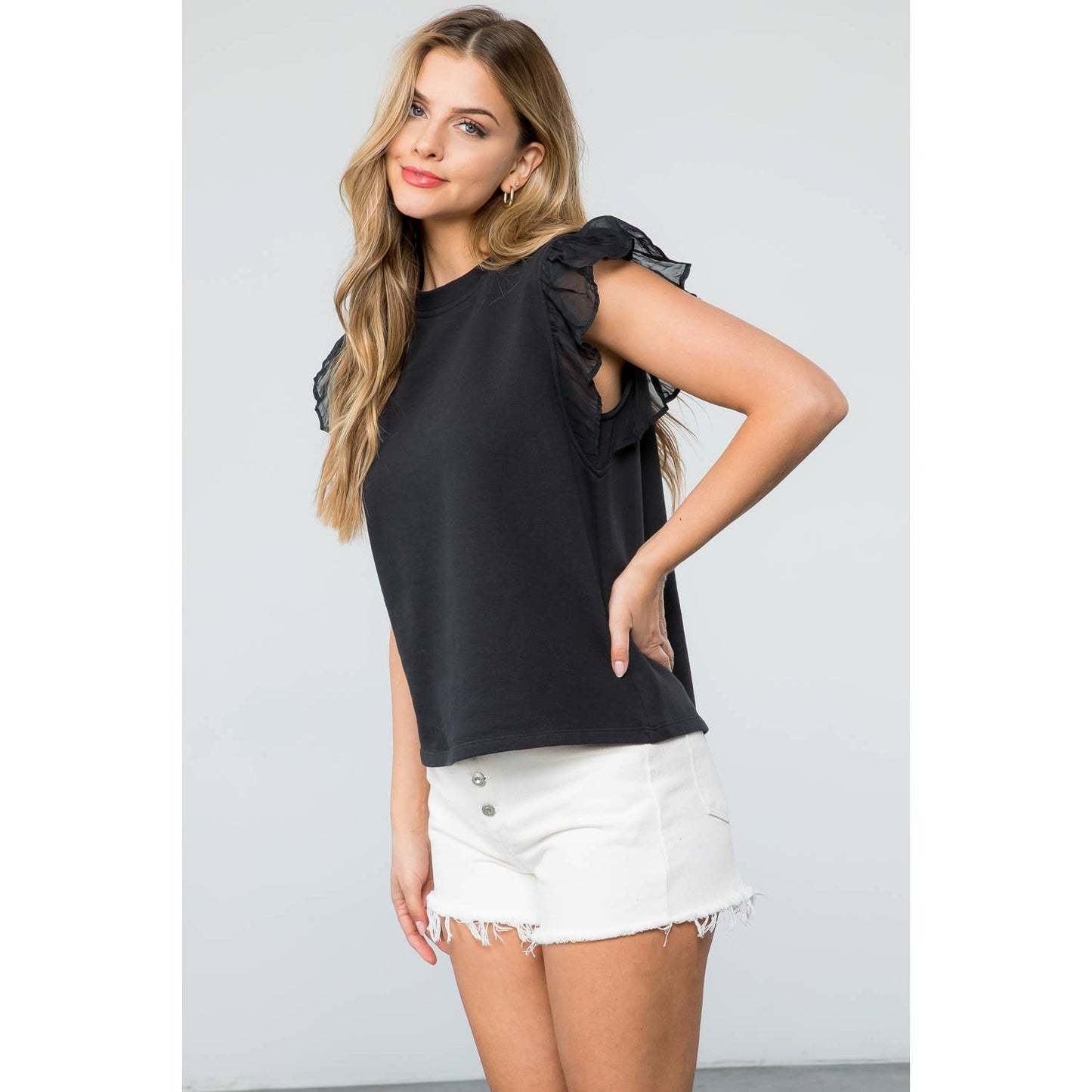 Ruffle Sleeve French Terry Top