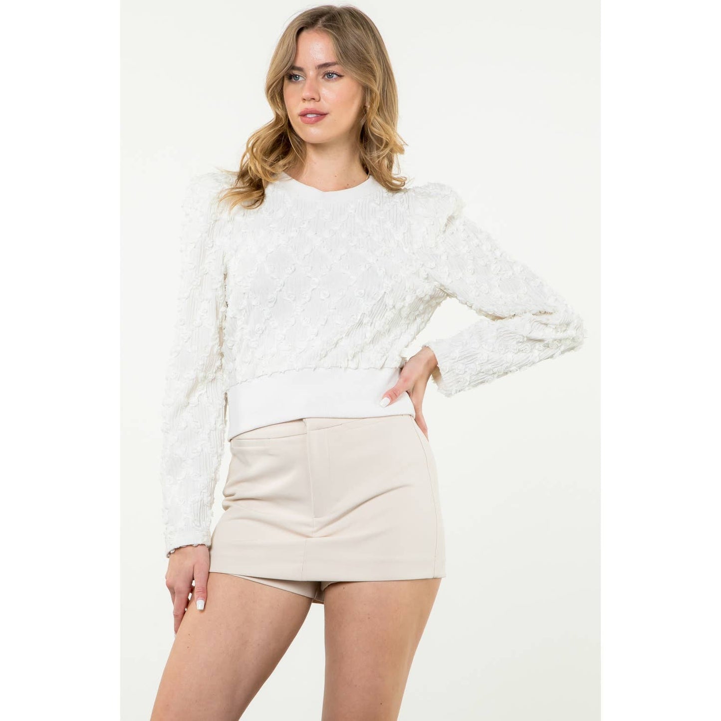 Textured Rose Long Sleeve Top