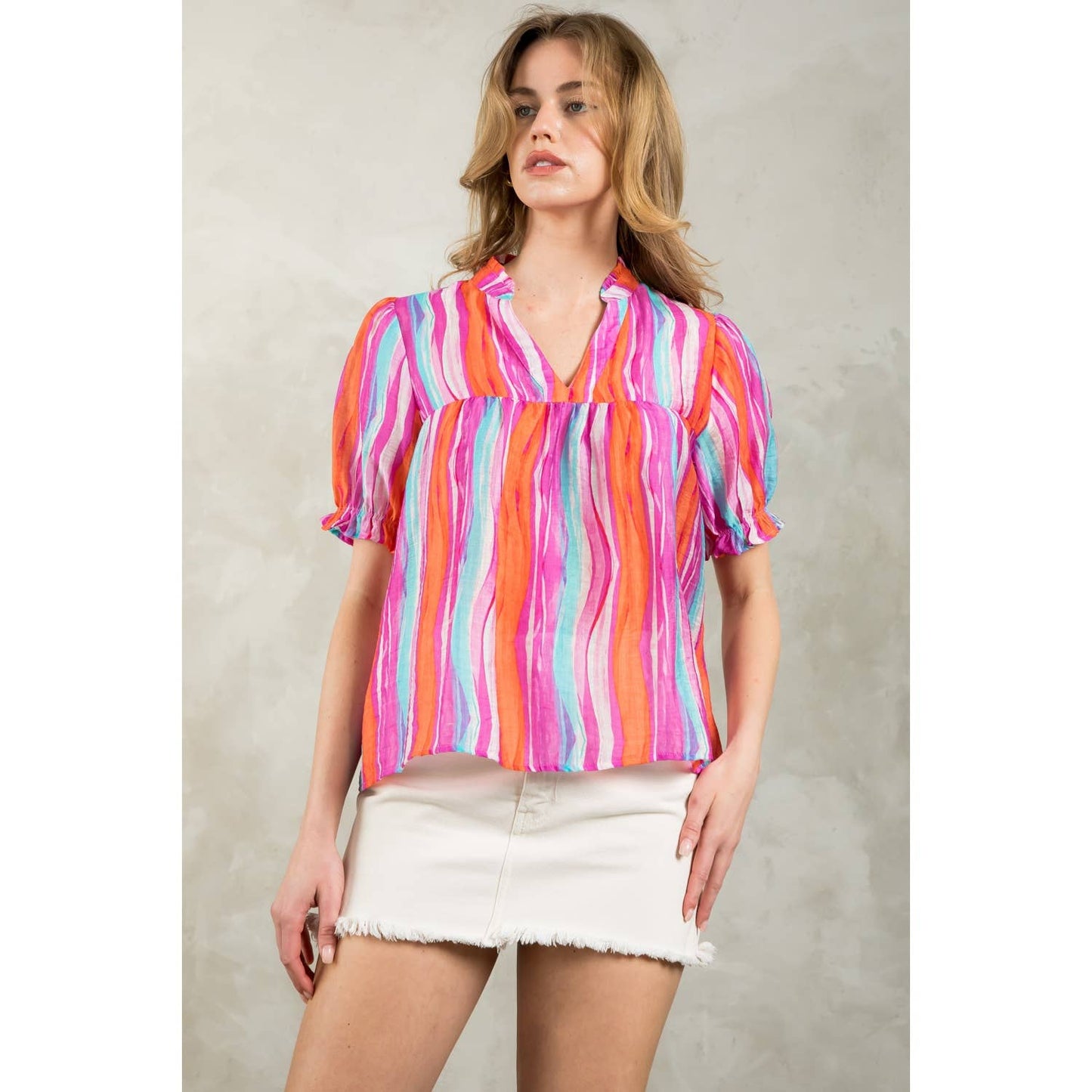 Stripe Print Short Sleeve Top