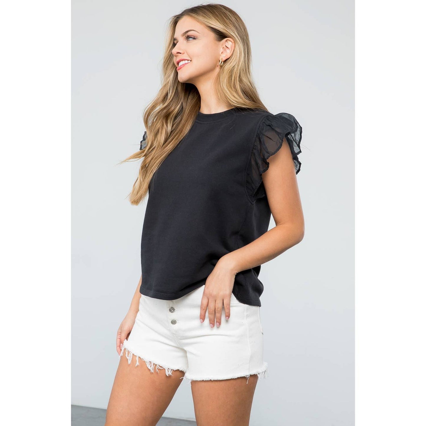 Ruffle Sleeve French Terry Top