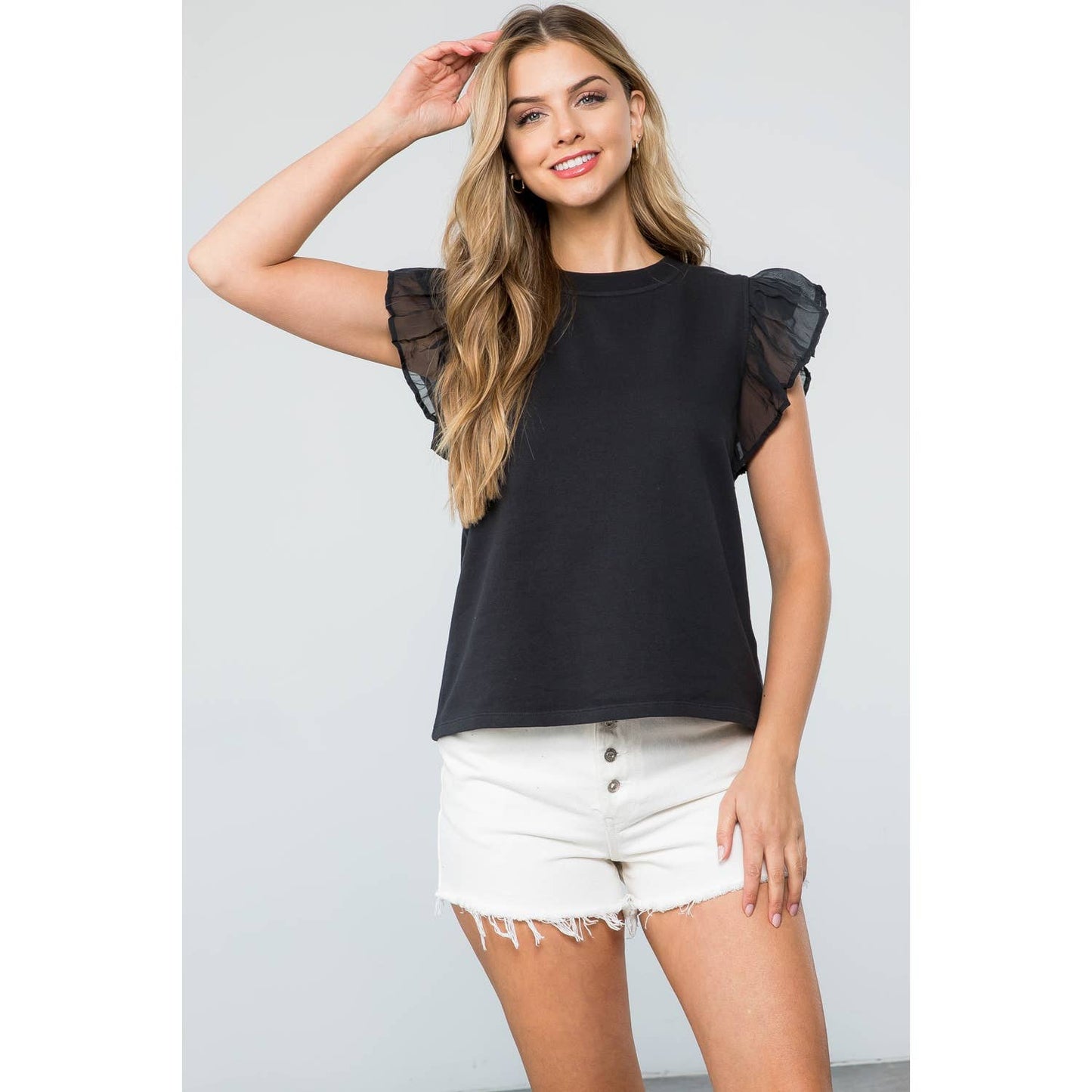 Ruffle Sleeve French Terry Top