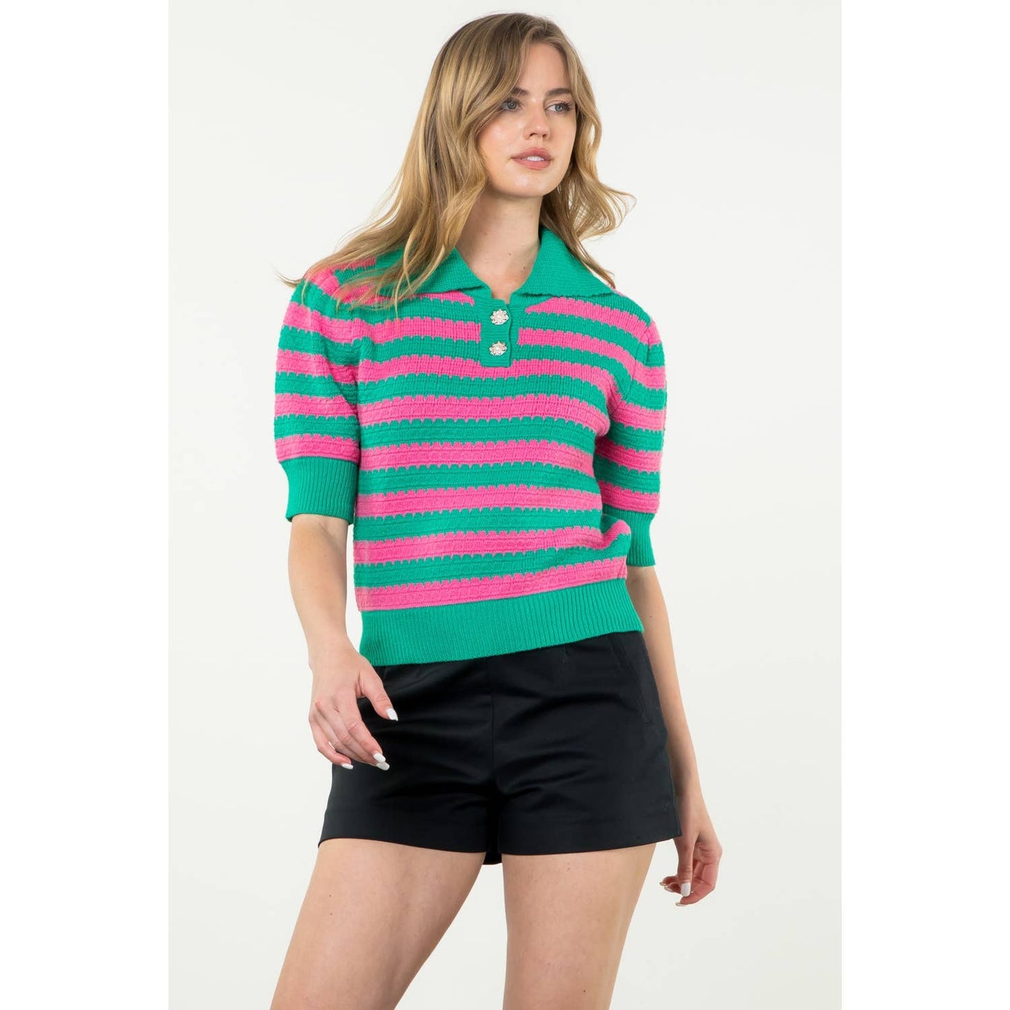 Collared Striped Knit Top