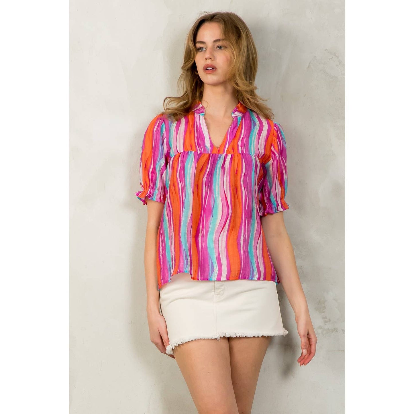 Stripe Print Short Sleeve Top