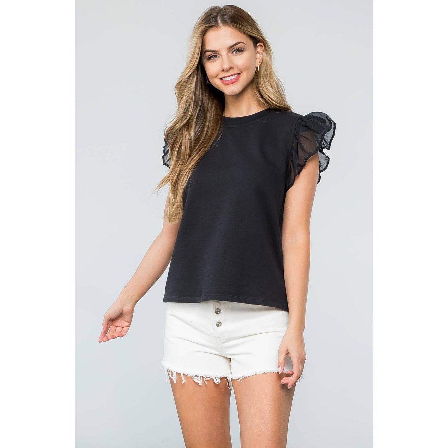 Ruffle Sleeve French Terry Top