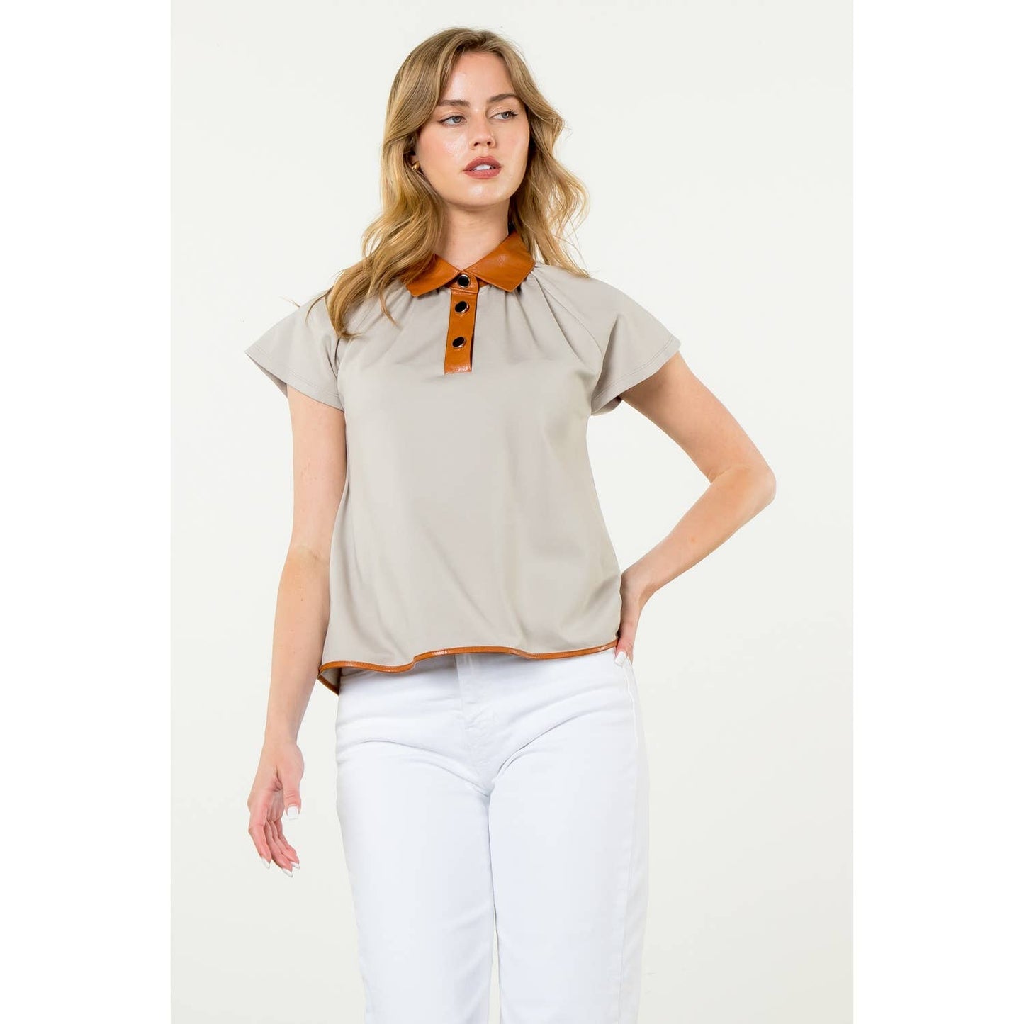 Collared Short Sleeve Top