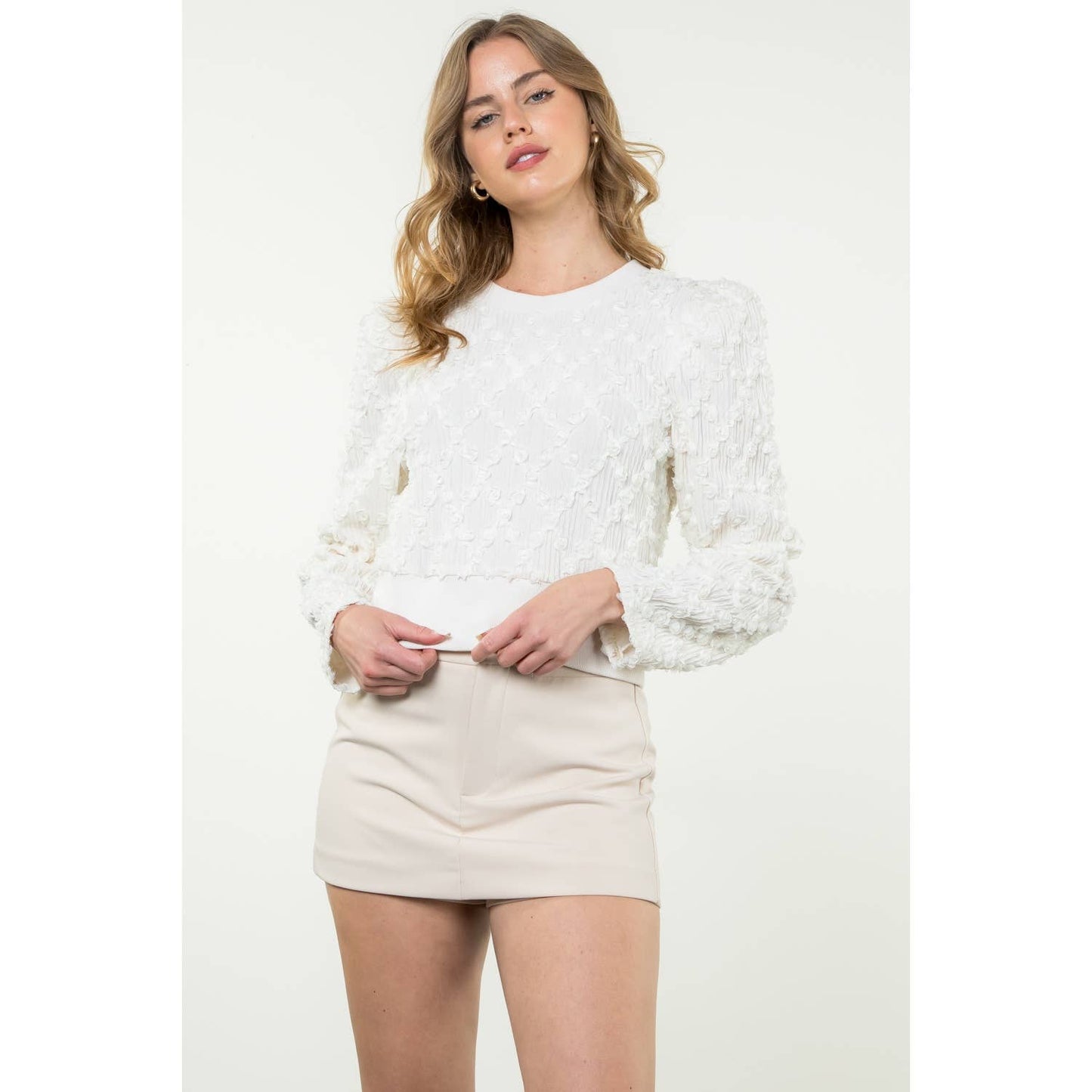 Textured Rose Long Sleeve Top