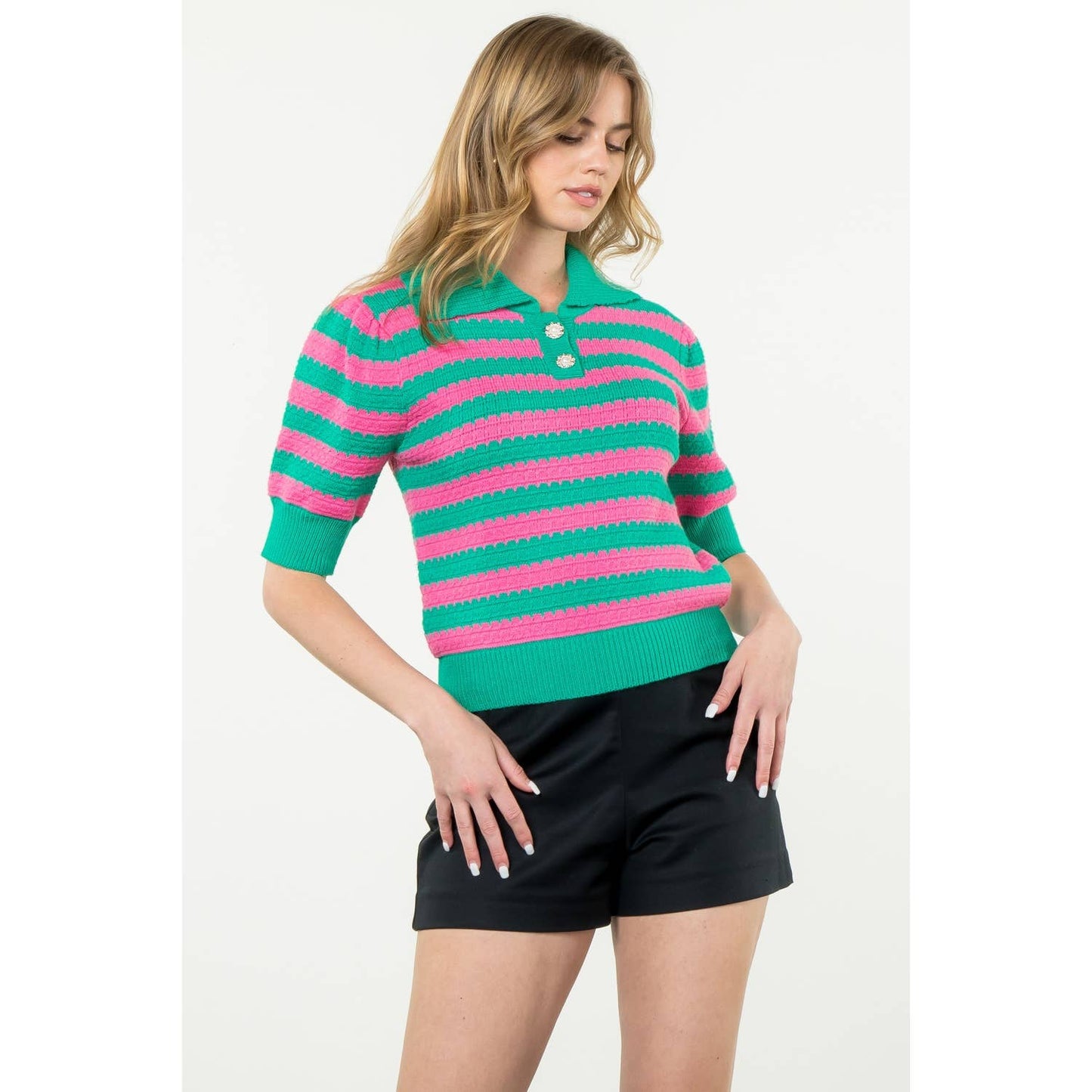 Collared Striped Knit Top