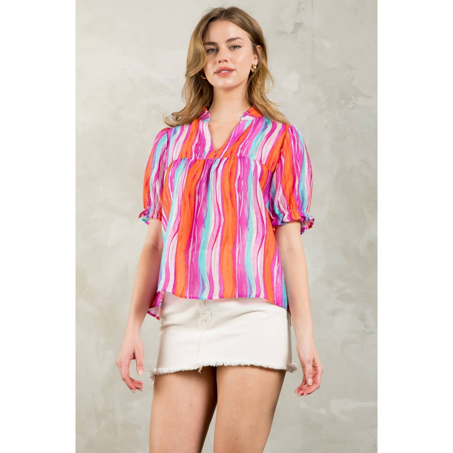 Stripe Print Short Sleeve Top