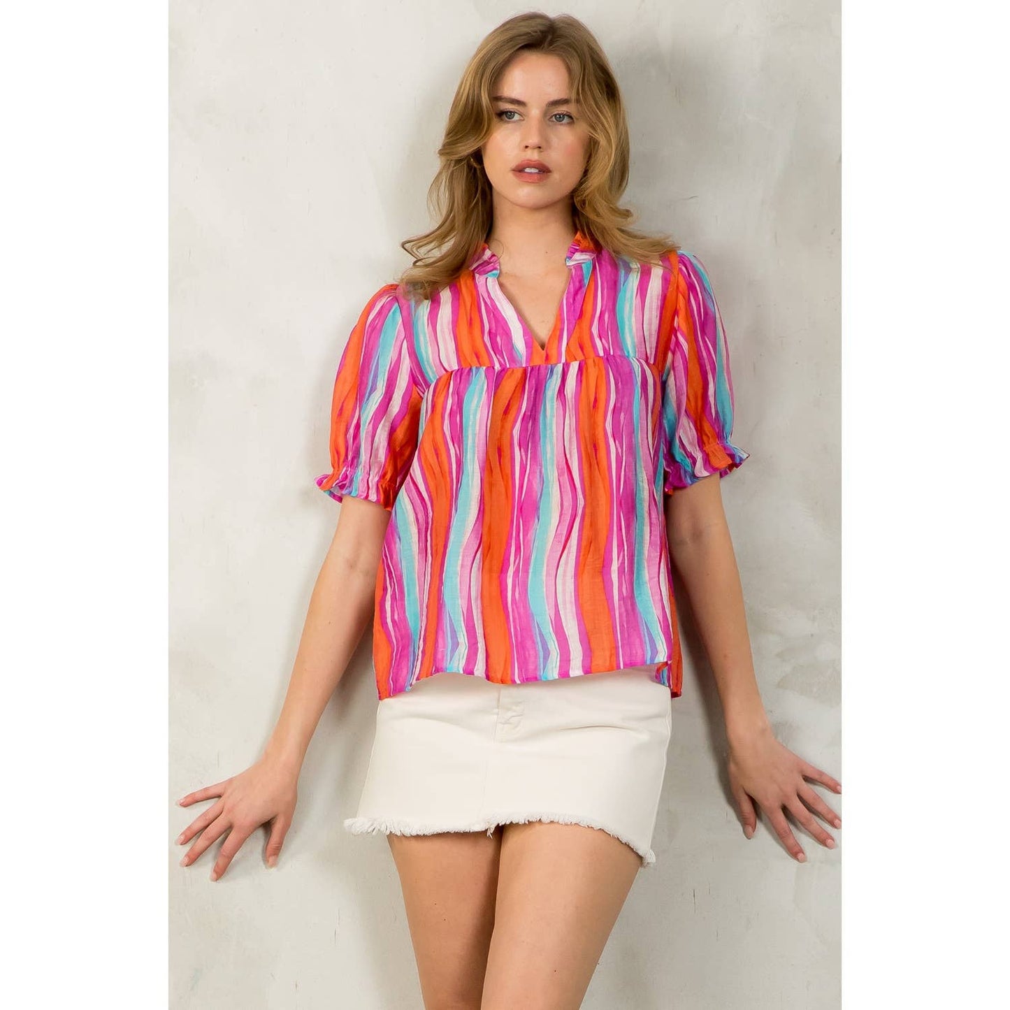 Stripe Print Short Sleeve Top