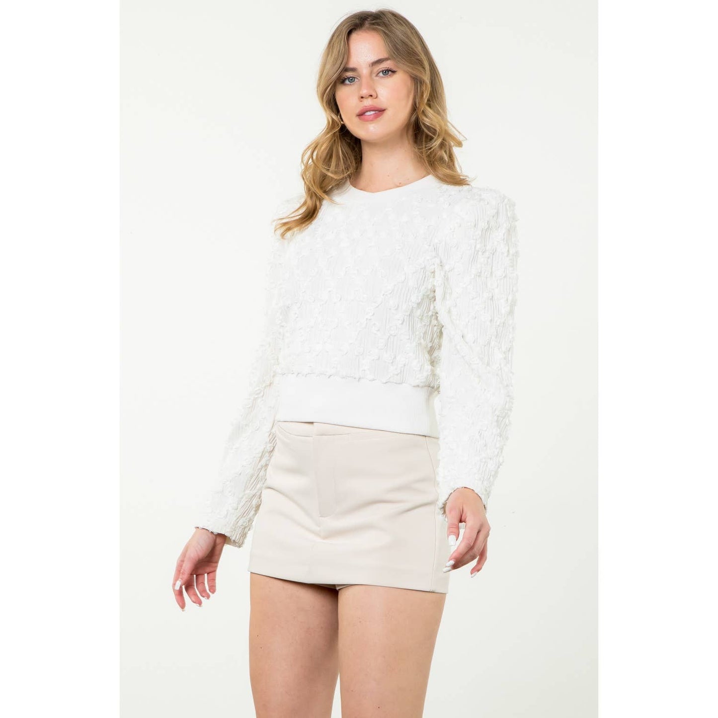 Textured Rose Long Sleeve Top