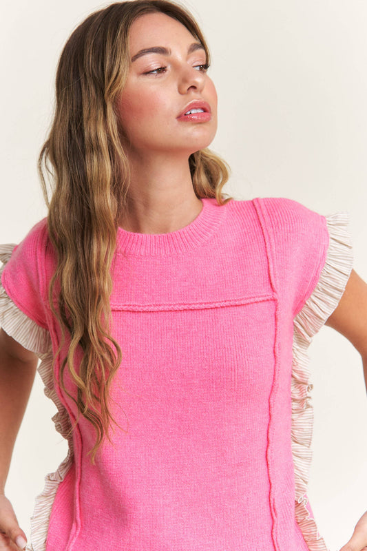 Ivory Contrast Multi Colored Striped Sweater Vest : Pink / S